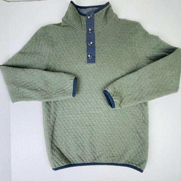SURFSIDE SUPPLY GREEN HEATHER QUARTER BUTTON UP QUILTED PULL‎ OVER SWEATER $118! - Picture 1 of 7